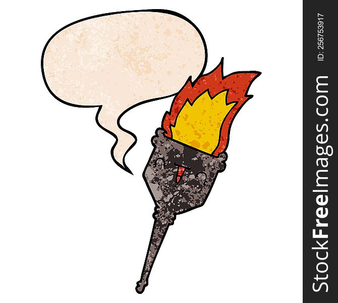 Cartoon Flaming Chalice And Speech Bubble In Retro Texture Style
