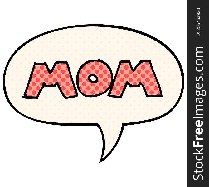 Cartoon Word Mom And Speech Bubble In Comic Book Style