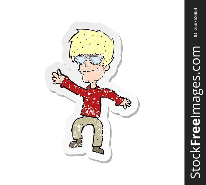 Retro Distressed Sticker Of A Cartoon Waving Cool Guy