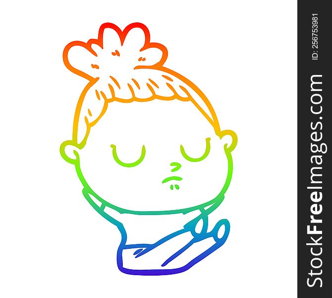 Rainbow Gradient Line Drawing Cartoon Calm Woman