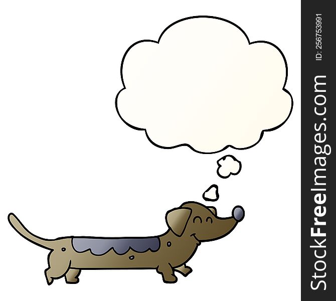 Cartoon Dog And Thought Bubble In Smooth Gradient Style