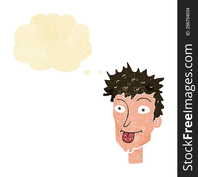 Cartoon Man Sticking Out Tongue With Thought Bubble