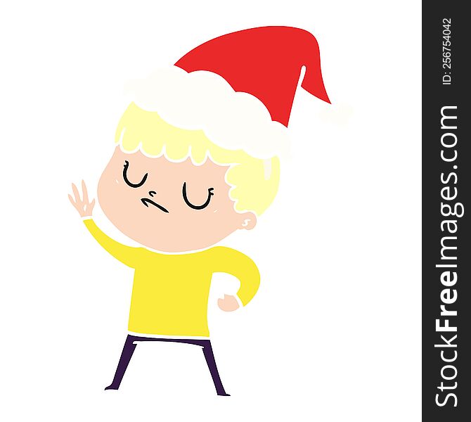Flat Color Illustration Of A Grumpy Boy Wearing Santa Hat
