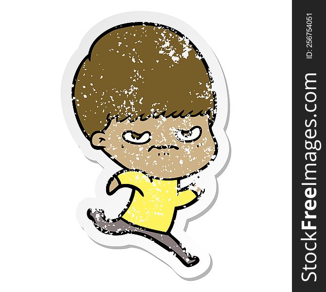 distressed sticker of a cartoon angry boy