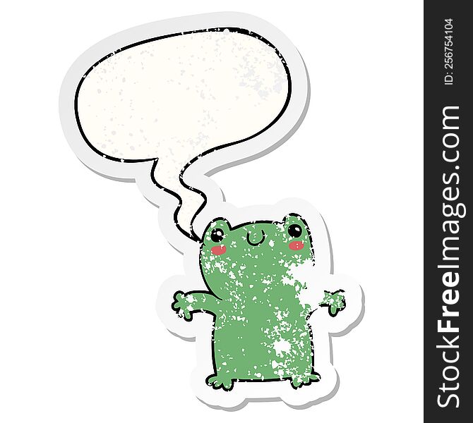 Cartoon Frog And Speech Bubble Distressed Sticker