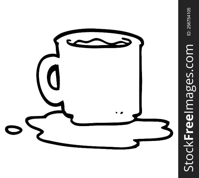 line drawing cartoon of spilt mug of tea