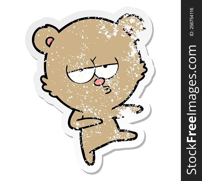 distressed sticker of a bored bear cartoon dancing