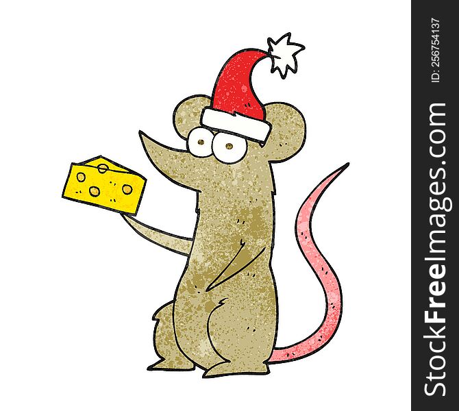 freehand textured cartoon christmas mouse with cheese