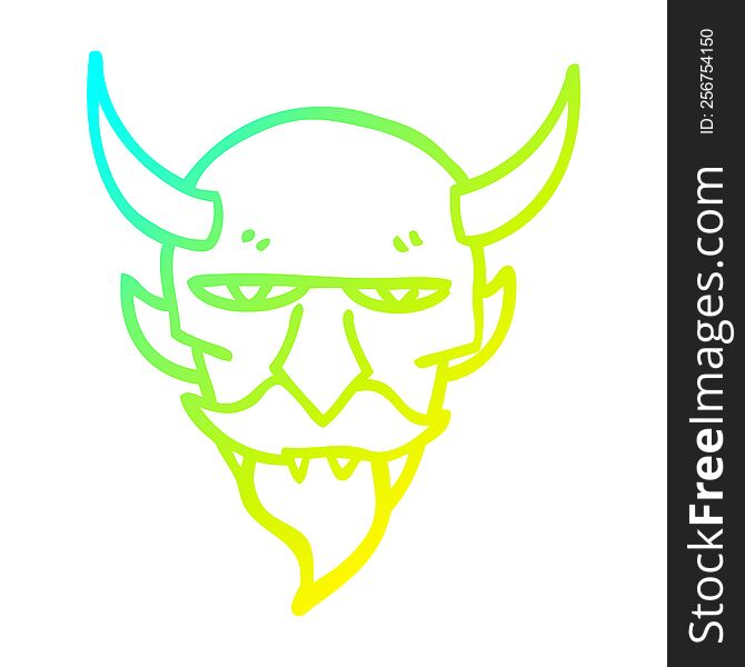 Cold Gradient Line Drawing Cartoon Devil Face