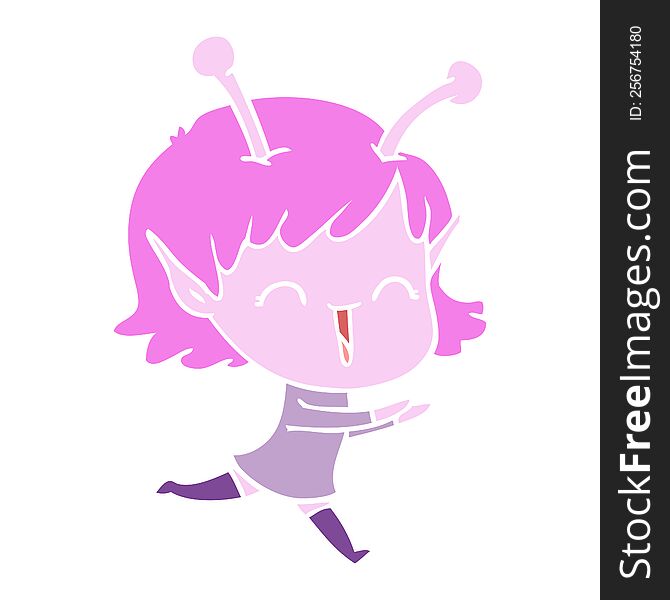 Flat Color Style Cartoon Alien Girl Laughing