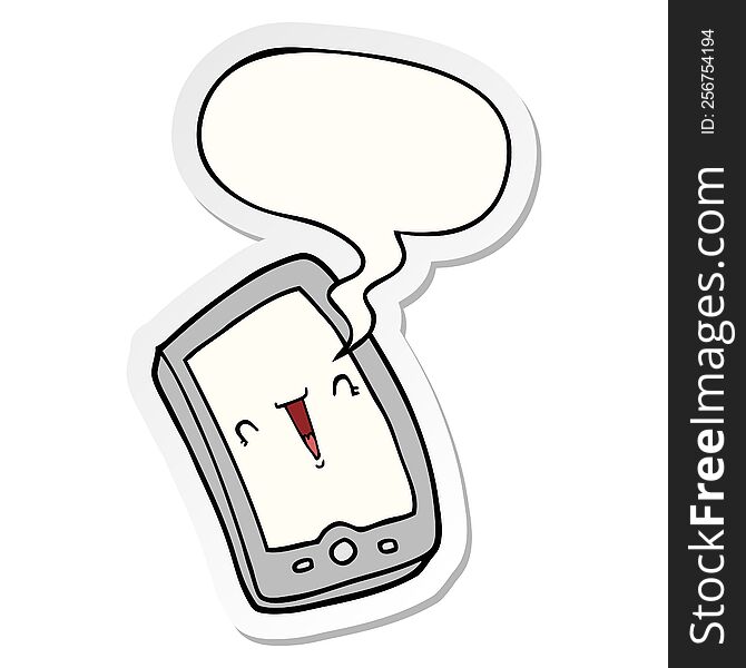 cute cartoon mobile phone with speech bubble sticker