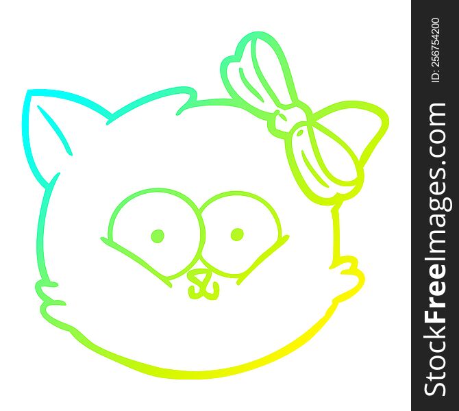 cold gradient line drawing of a cute cartoon kitten face
