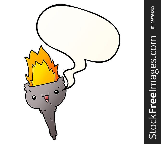 cartoon flaming chalice with speech bubble in smooth gradient style