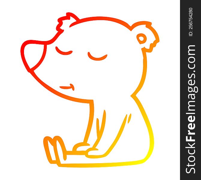 Warm Gradient Line Drawing Happy Cartoon Bear Sitting