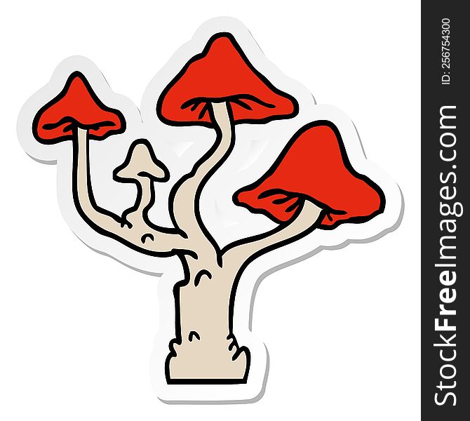 sticker cartoon doodle of growing mushrooms