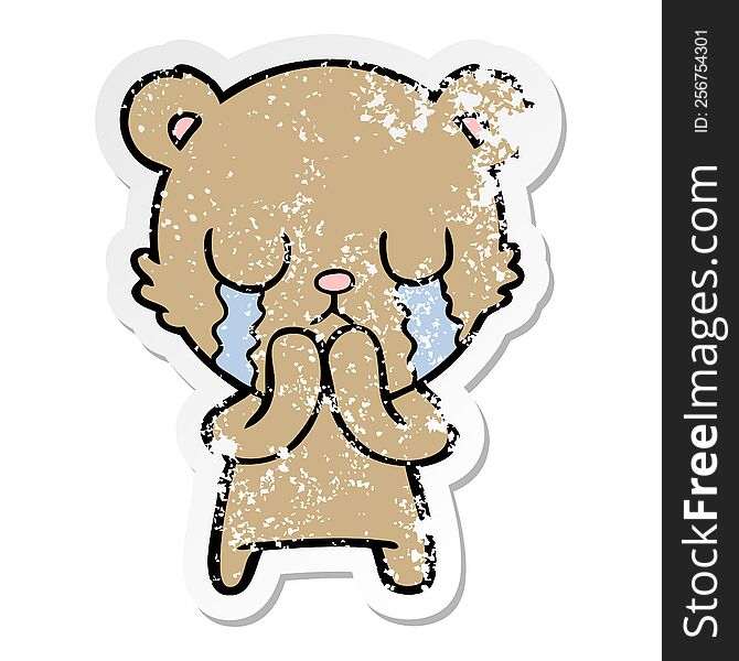 Distressed Sticker Of A Crying Cartoon Bear