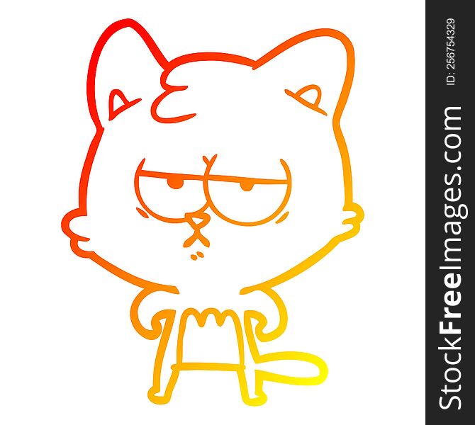 Warm Gradient Line Drawing Bored Cartoon Cat