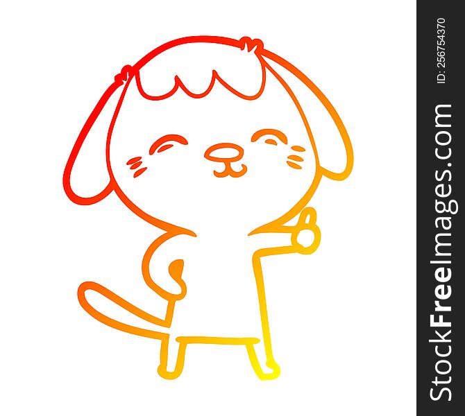 warm gradient line drawing happy cartoon dog giving thumbs up sign