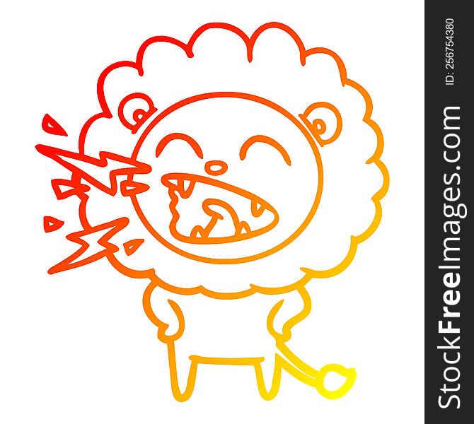 warm gradient line drawing of a cartoon roaring lion