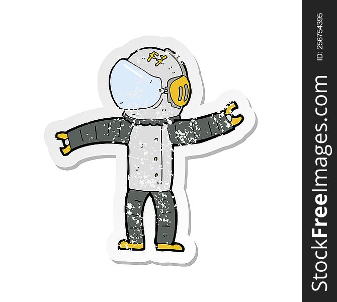 Retro Distressed Sticker Of A Cartoon Astronaut