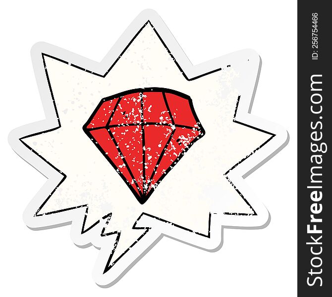 cartoon tattoo diamond with speech bubble distressed distressed old sticker. cartoon tattoo diamond with speech bubble distressed distressed old sticker