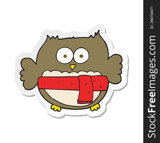 Sticker Of A Cartoon Owl Wearing Scarf
