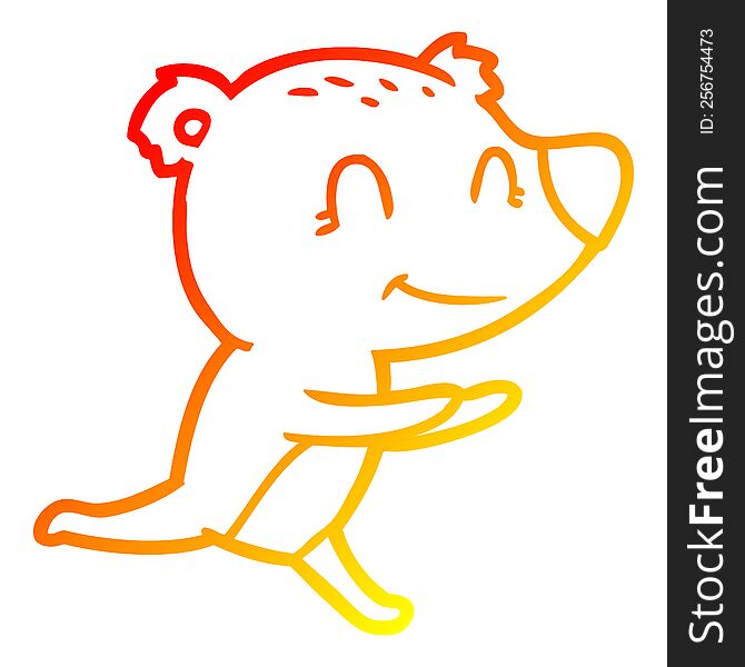 Warm Gradient Line Drawing Running Polar Bear Cartoon