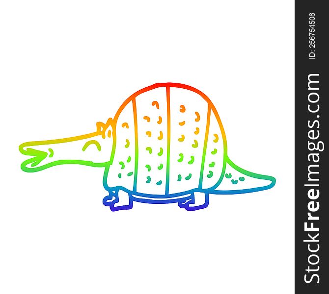 rainbow gradient line drawing of a cartoon armadillo