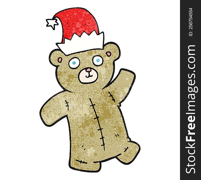 freehand textured cartoon teddy bear wearing christmas hat