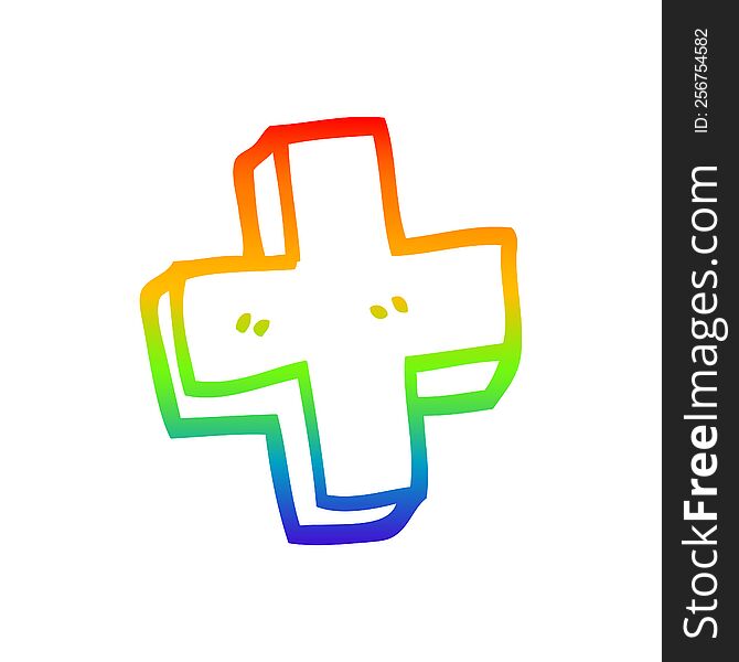 rainbow gradient line drawing of a cartoon plus symbol