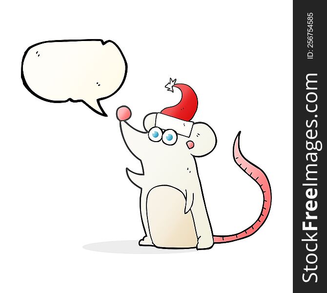Speech Bubble Cartoon Mouse In Christmas Hat