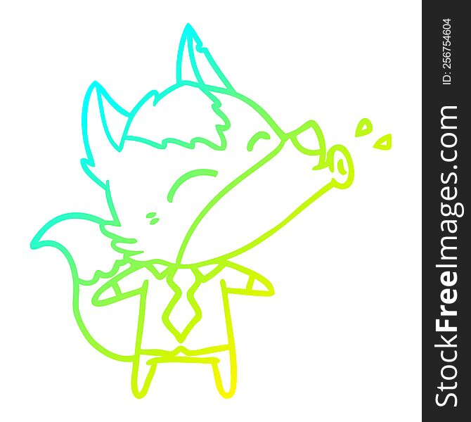 Cold Gradient Line Drawing Howling Wolf Boss Cartoon