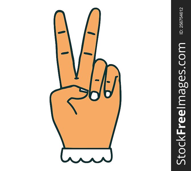 Retro Tattoo Style peace symbol two finger hand gesture. Retro Tattoo Style peace symbol two finger hand gesture