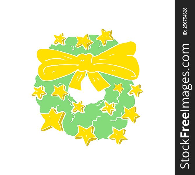 Flat Color Illustration Of A Cartoon Christmas Wreath