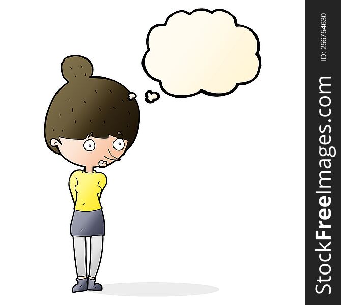 cartoon woman staring with thought bubble