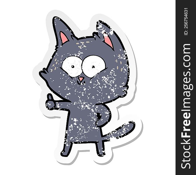 Distressed Sticker Of A Cartoon Cat Giving Thumbs Up