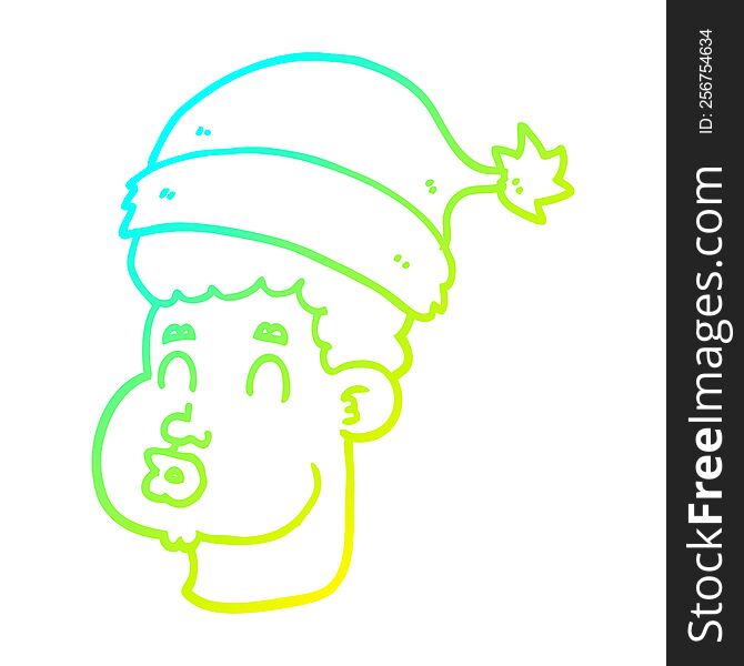 Cold Gradient Line Drawing Cartoon Man Wearing Christmas Hat
