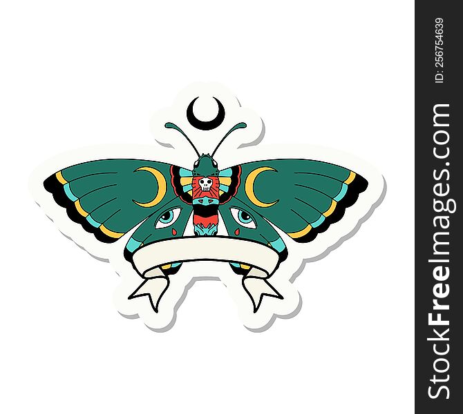 tattoo style sticker with banner of a moth