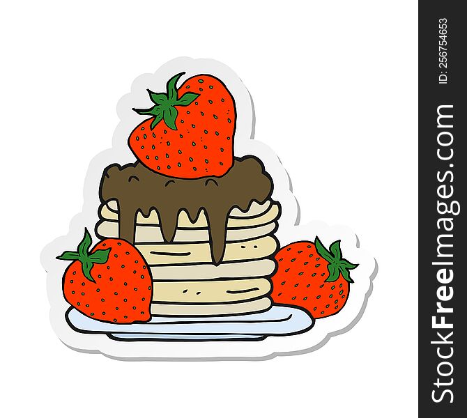 Sticker Of A Cartoon Pancake Stack With Strawberries