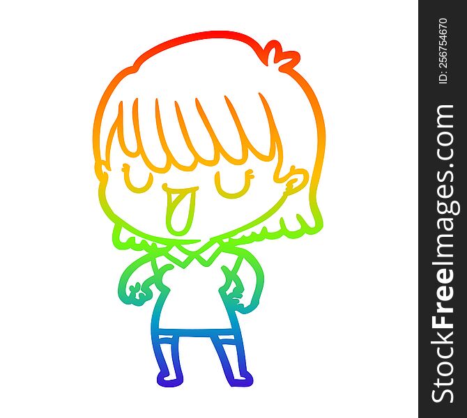 Rainbow Gradient Line Drawing Cartoon Woman