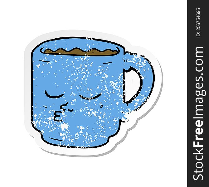 distressed sticker of a cartoon coffee mug