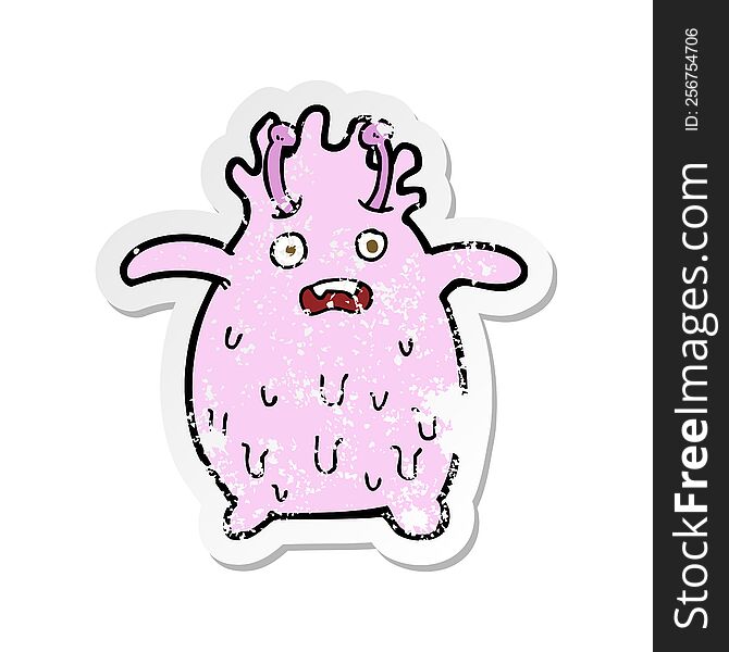 Retro Distressed Sticker Of A Cartoon Funny Slime Monster