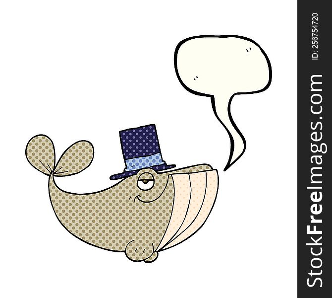 Comic Book Speech Bubble Cartoon Whale Wearing Top Hat
