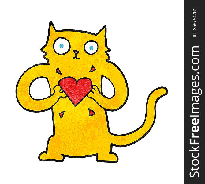 Textured Cartoon Cat With Love Heart