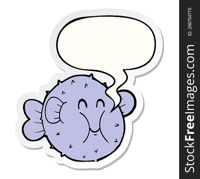 Cartoon Puffer Fish And Speech Bubble Sticker