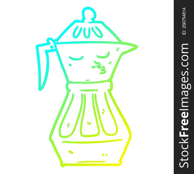 cold gradient line drawing of a cartoon coffee pot