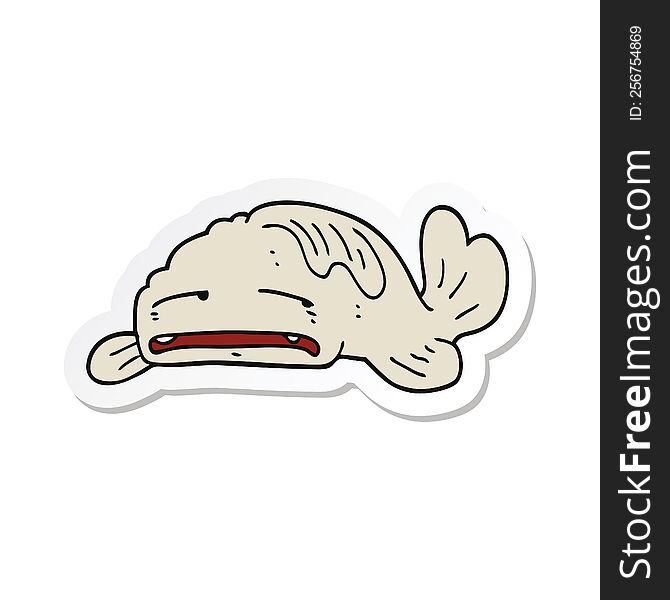 sticker of a cartoon sad old fish