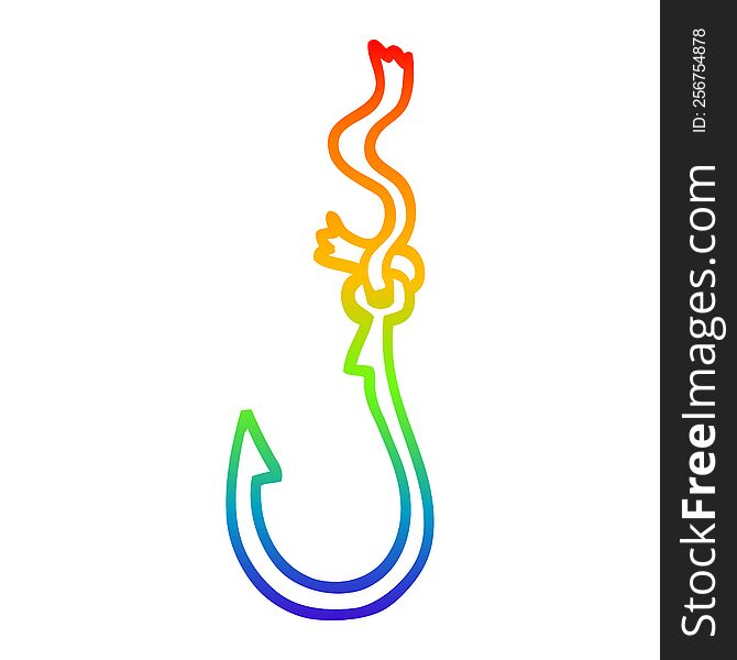 rainbow gradient line drawing of a cartoon fish hook