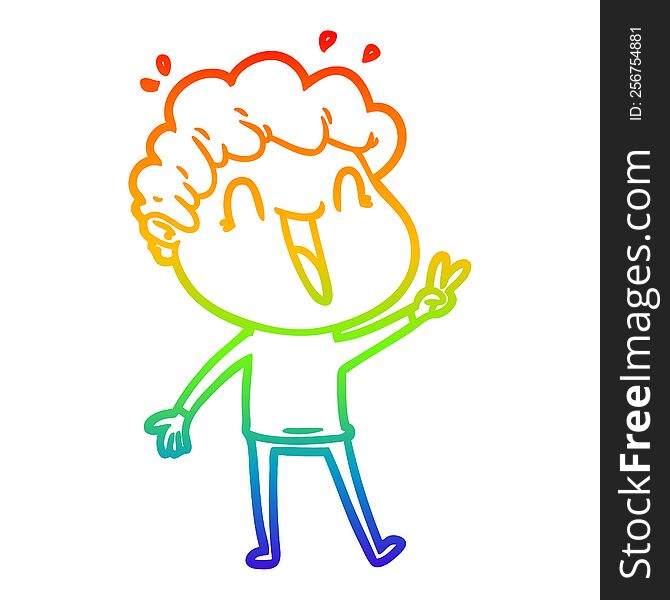 rainbow gradient line drawing of a cartoon happy man laughing