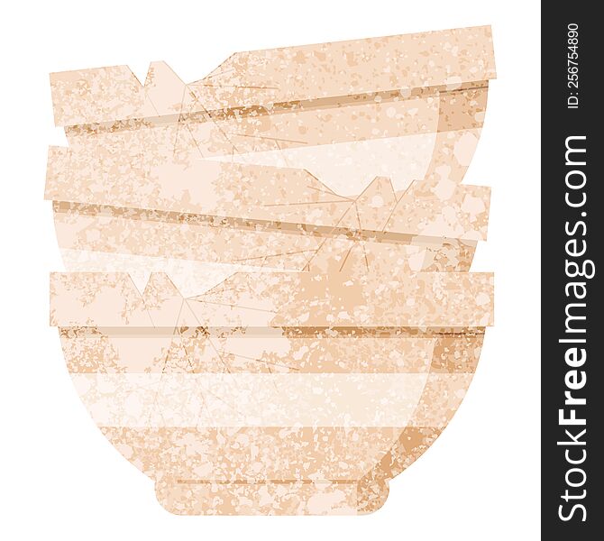 stack of cracked old bowls graphic vector illustration icon. stack of cracked old bowls graphic vector illustration icon